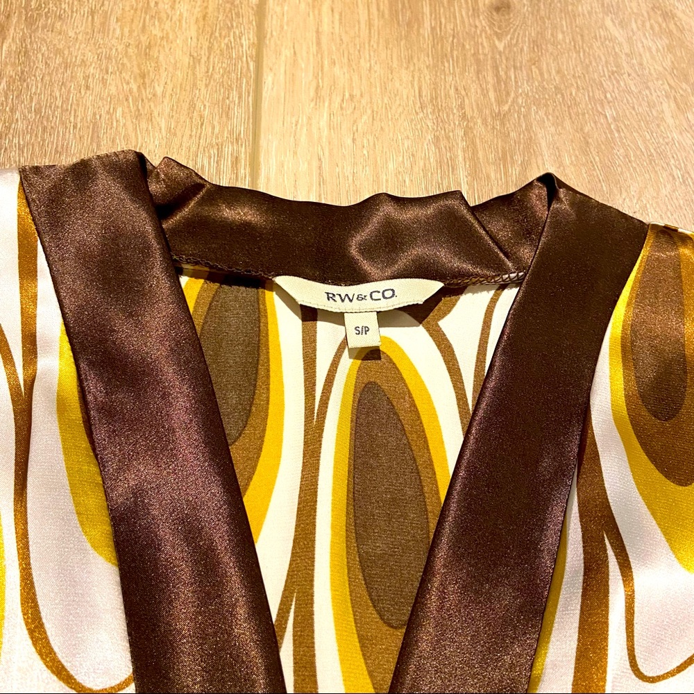 RW&CO Brown Peacock Pattern Satin Dress, Small - Picture 3 of 9
